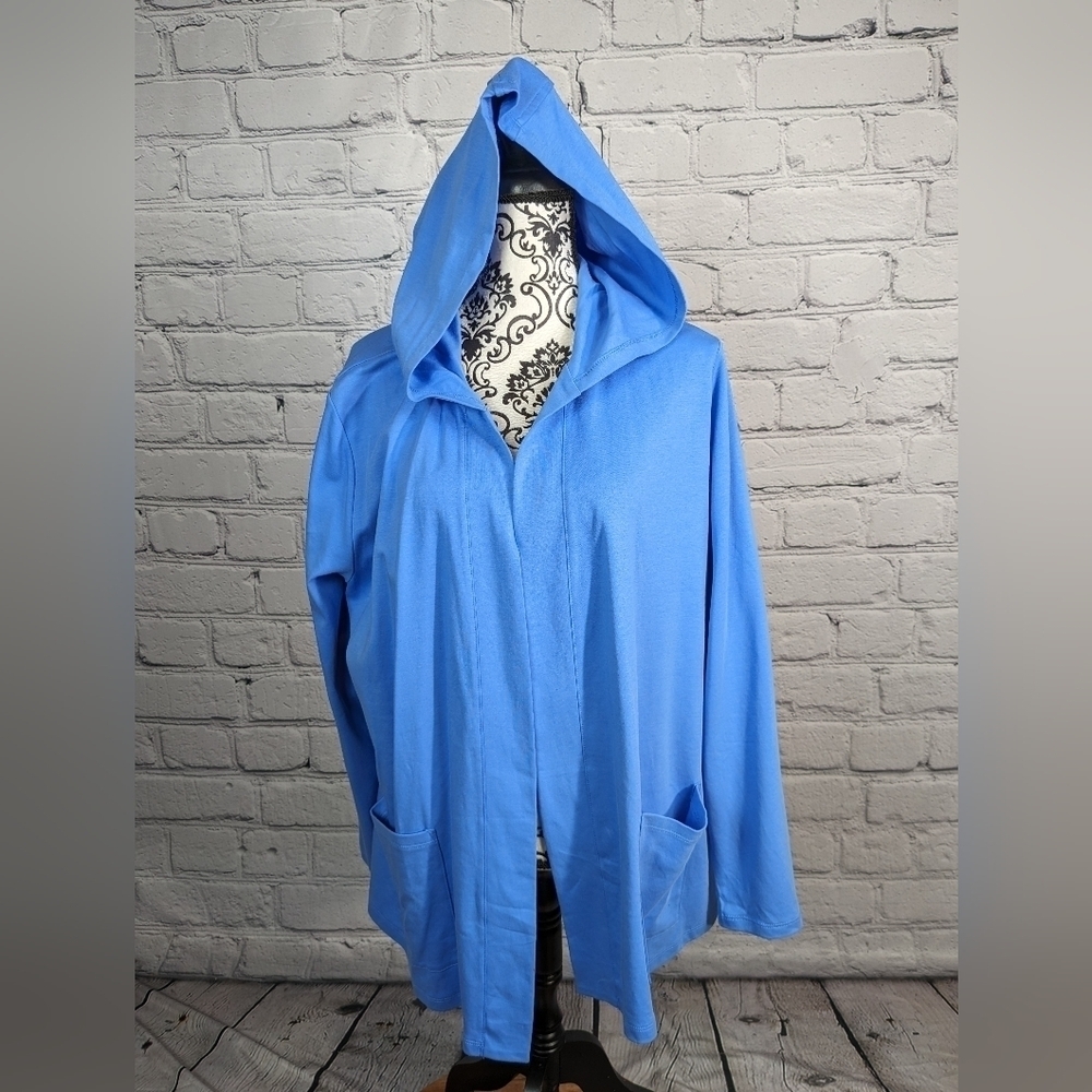 Isaac Mizrahi  Womens Stretch Knit Open Front Plus Sz 2x Hooded Cardigan BBIN